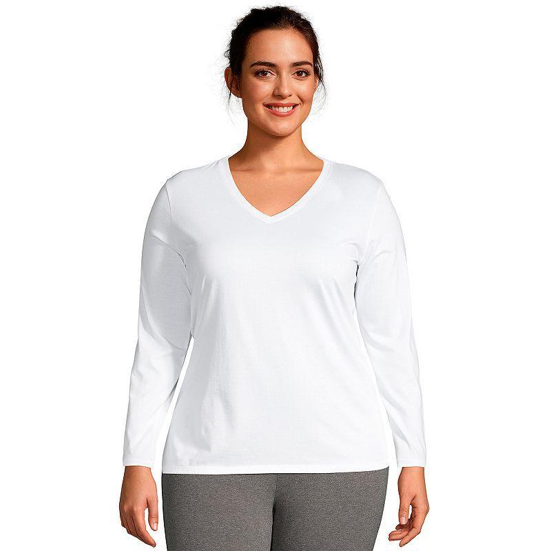 Plus Size Lands' End Long Sleeve Relaxed-Fit Supima Cotton V-Neck Tee, Women's, Size: 3XL, Black Product Image