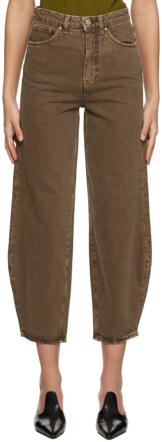 High-rise Organic Cotton Tapered Jeans In Brown Product Image