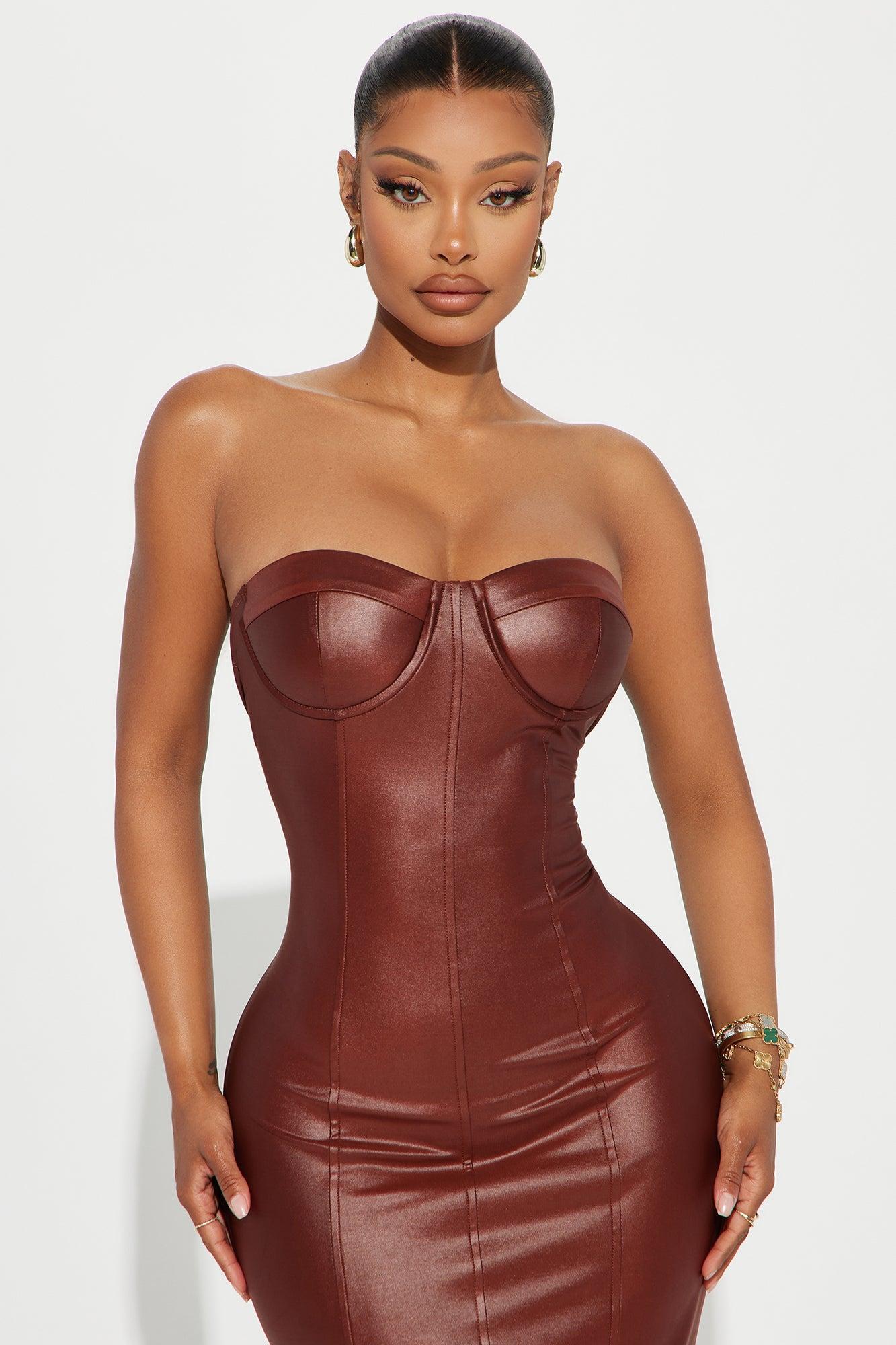 Stacey Faux Leather Maxi Dress - Brown Product Image