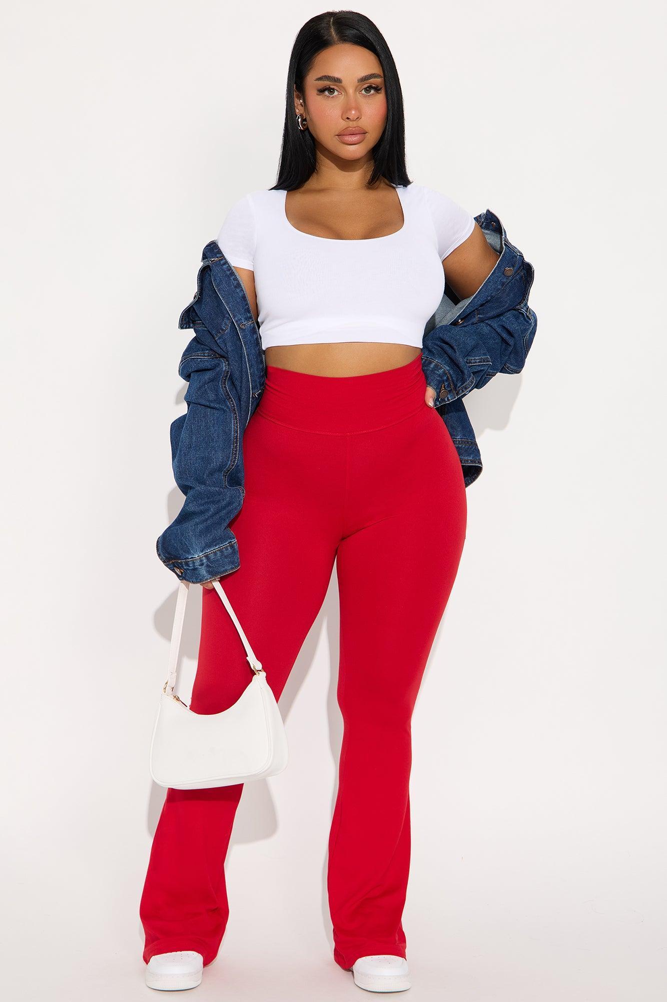 Lookin' Flawless Foldover Waistband Rhinestone Flare Pant - Red Female Product Image