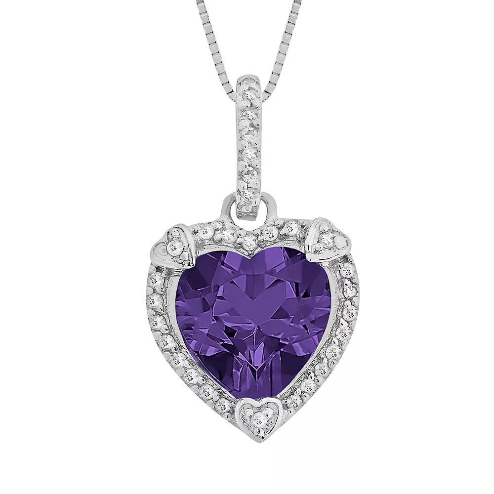 Gemminded Sterling Silver Amethyst and Diamond Accent Heart Frame Pendant, Women's, Size: 18", Purple Product Image