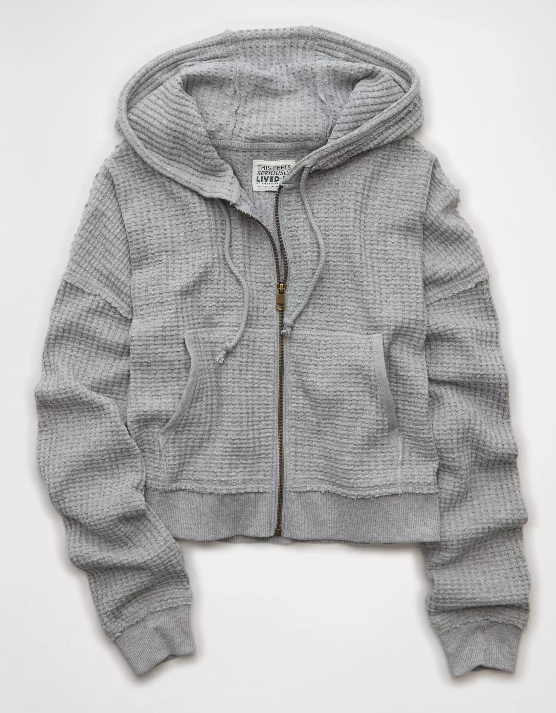 AE Cropped Waffle Zip-Up Hoodie Product Image