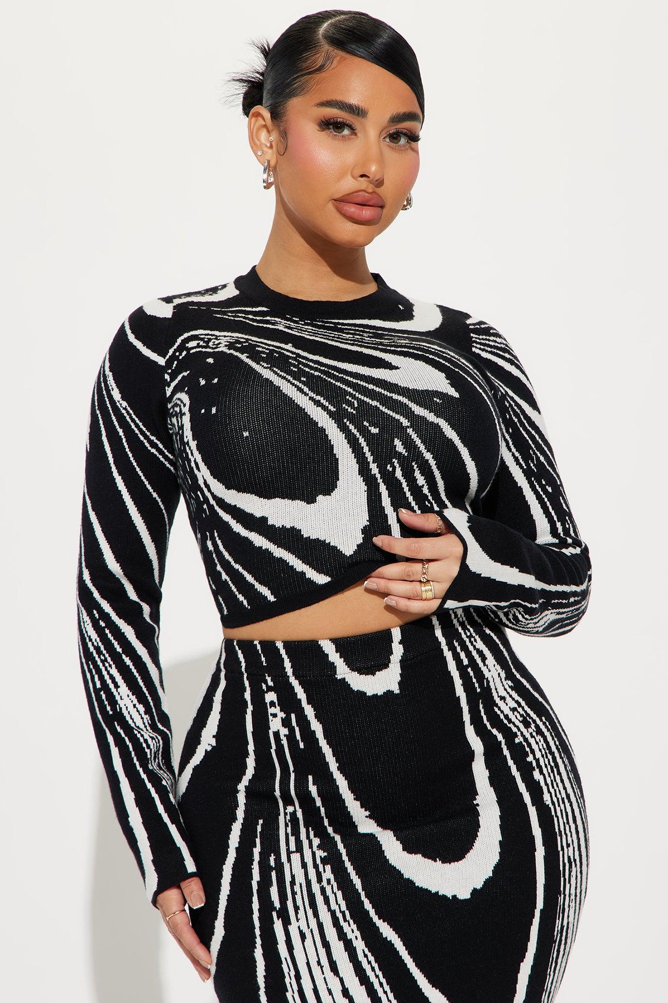 Maya Sweater Skirt Set - Black/White Product Image