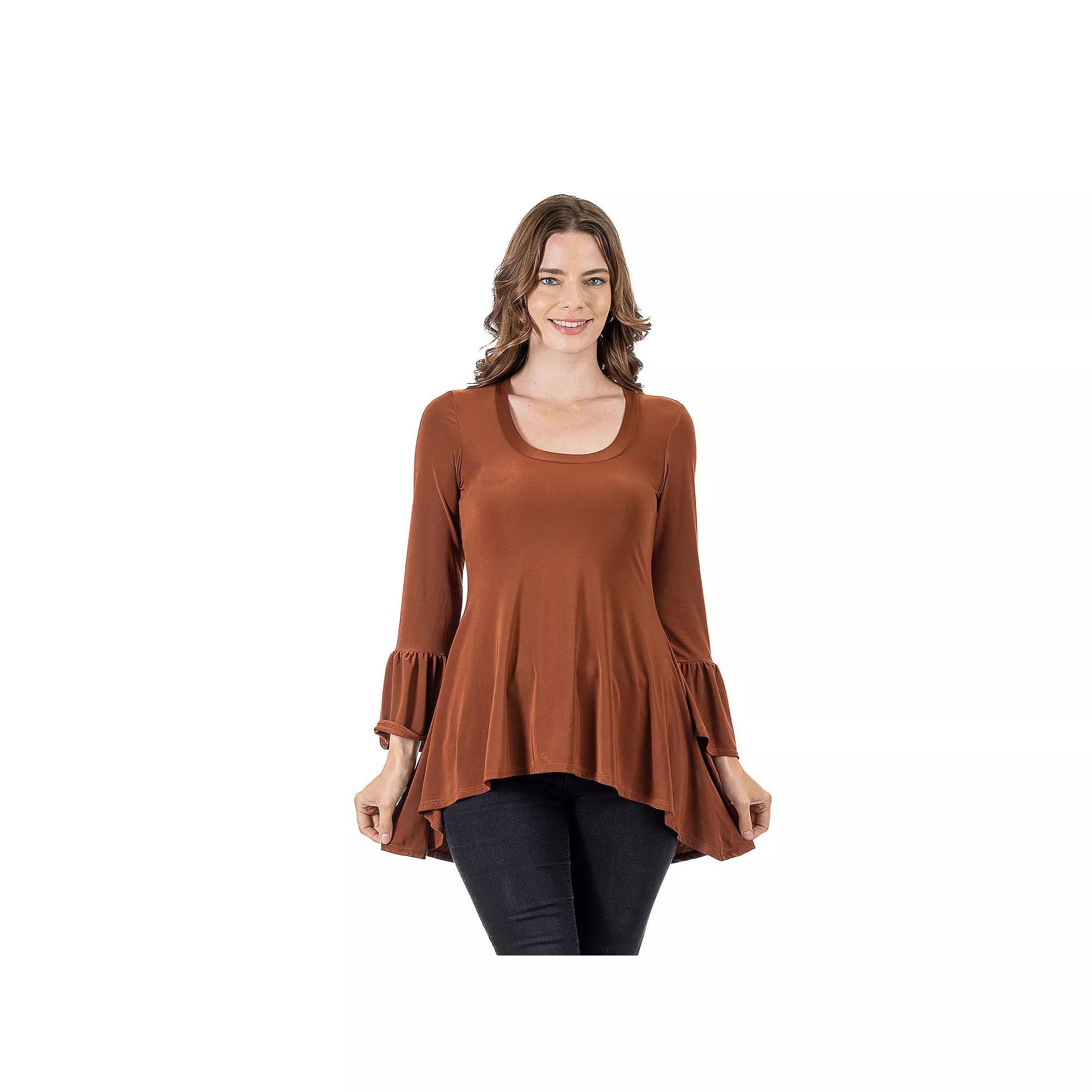 Women's 24Seven Comfort Apparel Long Bell Sleeve High-Low Tunic Top, Size: XXL, Black Product Image