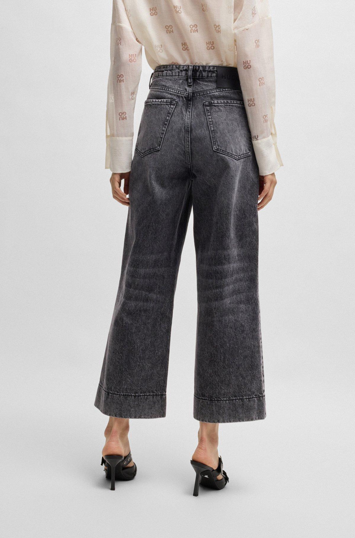 HUGO - Wide-leg jeans in black rigid denim - Black Product Image