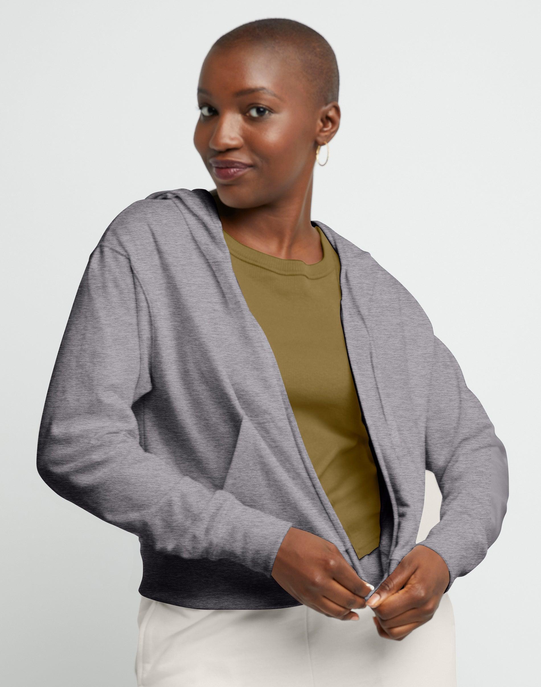 Women's Hanes® Originals Full-Zip French Terry Hoodie, Size: Medium, Black 50r Pe Grey Product Image