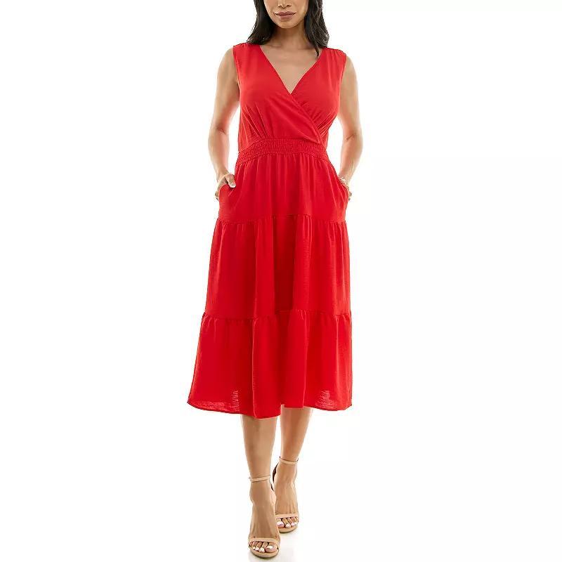 Women's Nina Leonard Tiered Smocked Midi Dress, Size: XL, Vibrant Purple Product Image