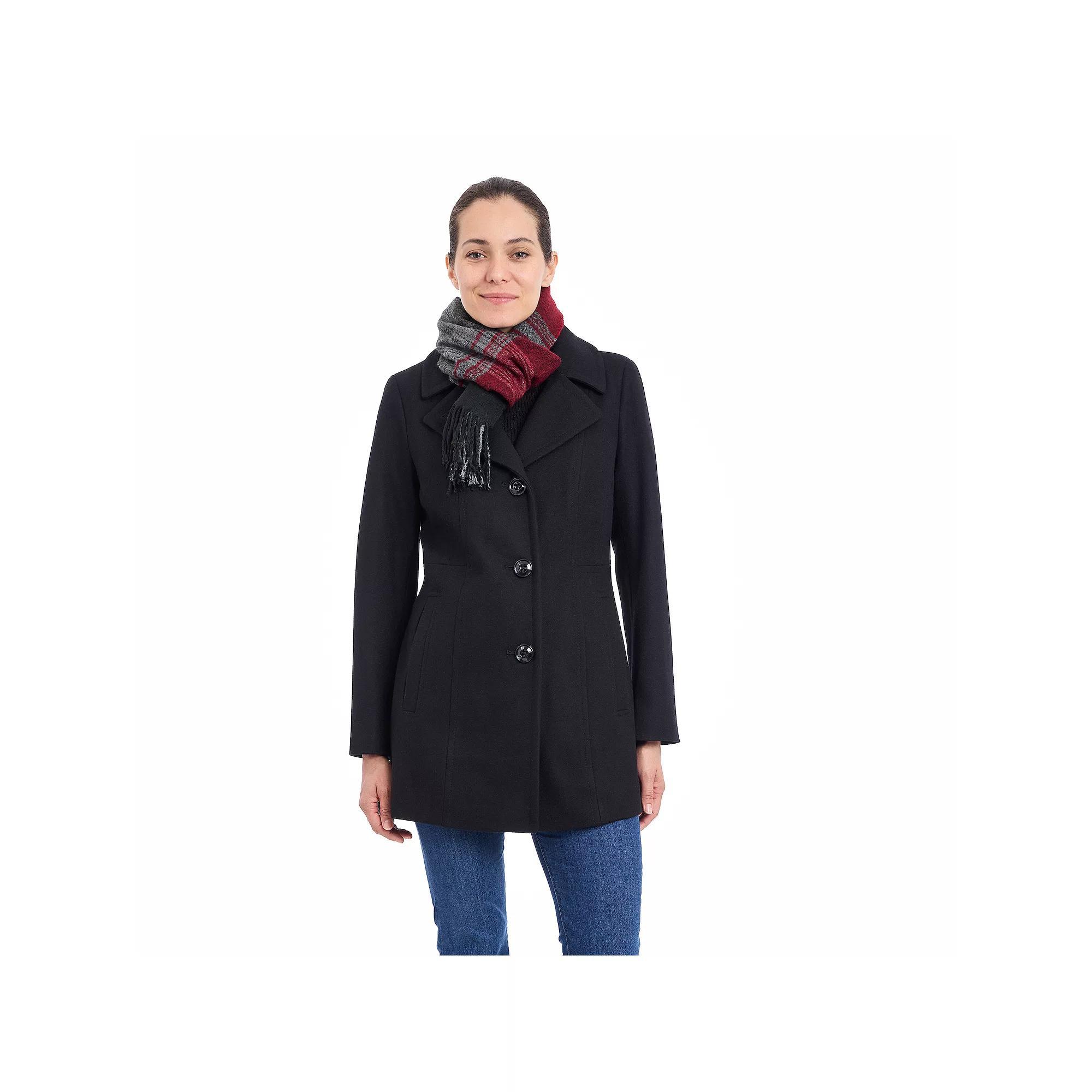 Women's London Fog Single Breasted Coat & Scarf, Size: Medium, Black Product Image