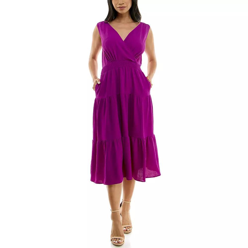 Women's Nina Leonard Tiered Smocked Midi Dress, Size: XL, Vibrant Purple Product Image