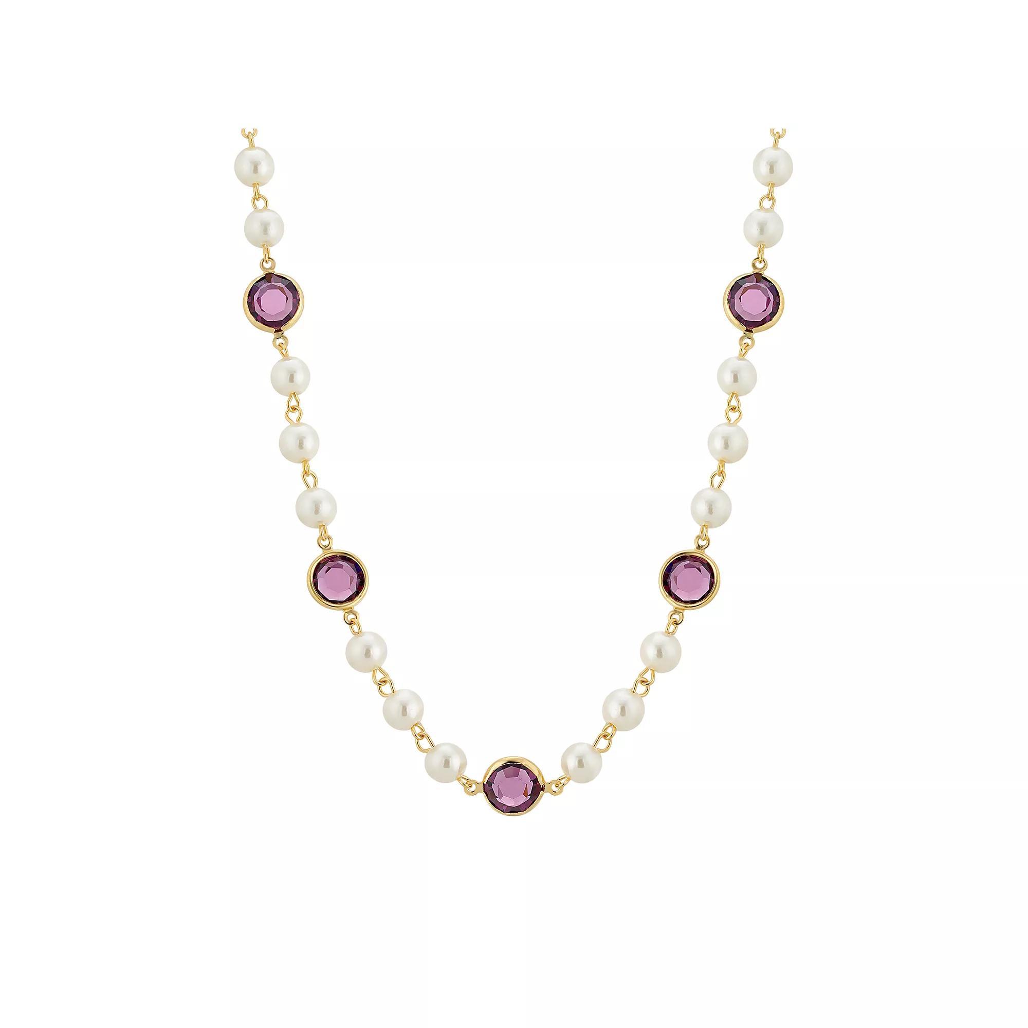 1928 Gold Tone Simulated Pearl & Crystal Strandage Necklace, Womens, Purple Product Image