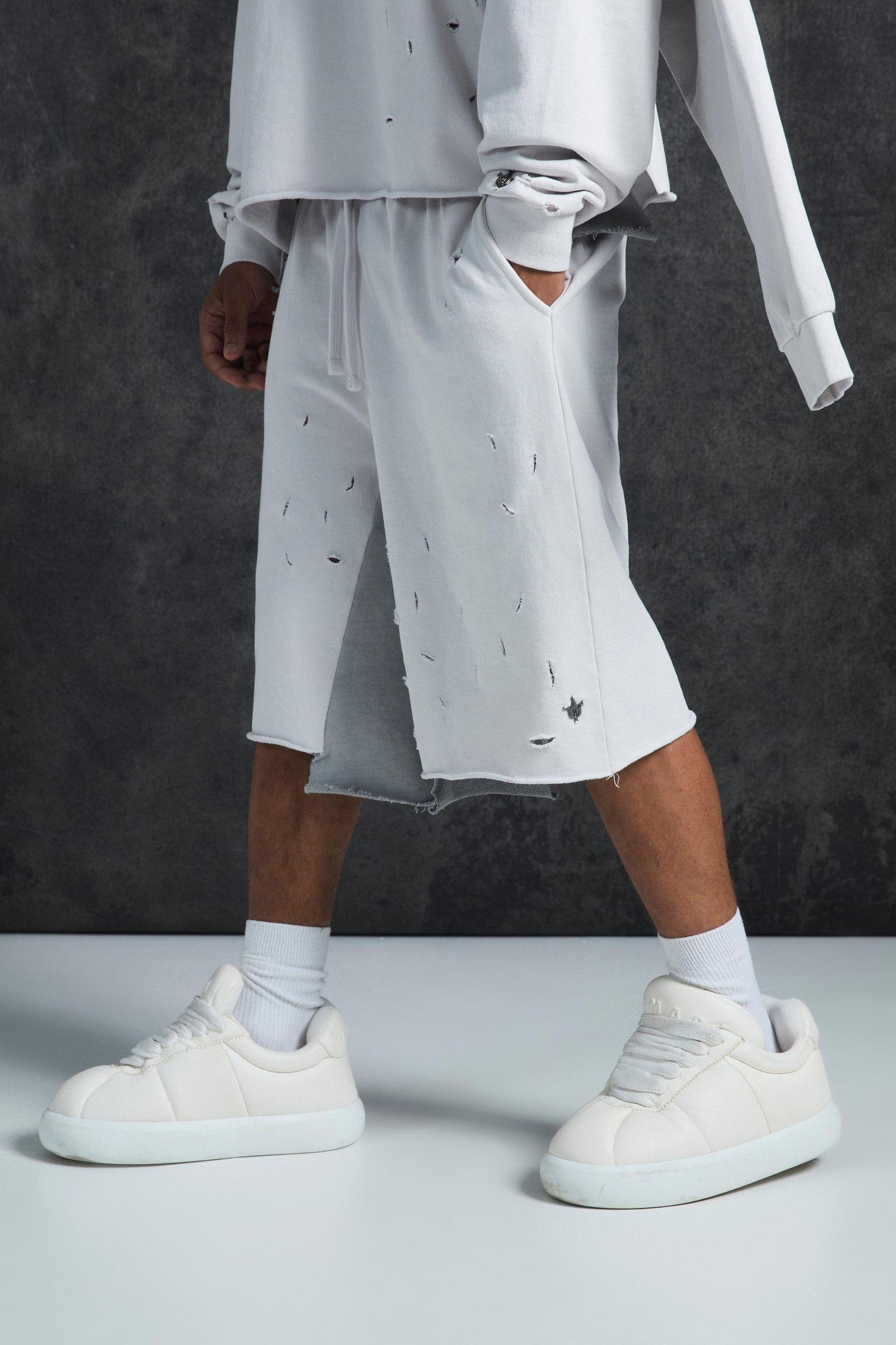 Mens Trippie Redd Relaxed Washed & Distressed Double Waistband Long Length Short, Red Product Image