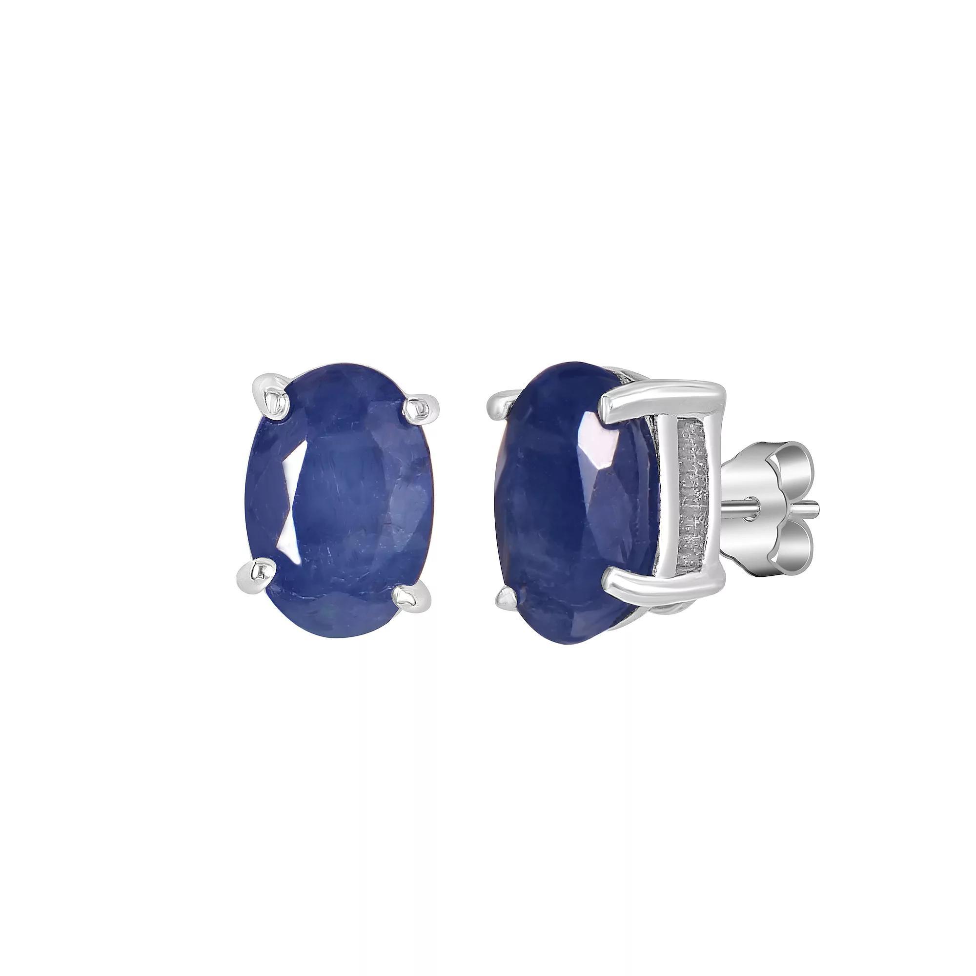 Gemistry 14k White Gold Oval Gemstone Stud Earrings, Women's, Blue Product Image