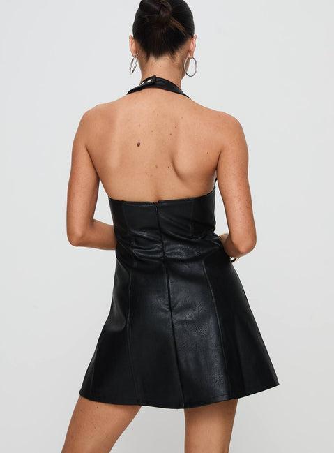 Hit Different Faux Leather Mini Dress Black Product Image