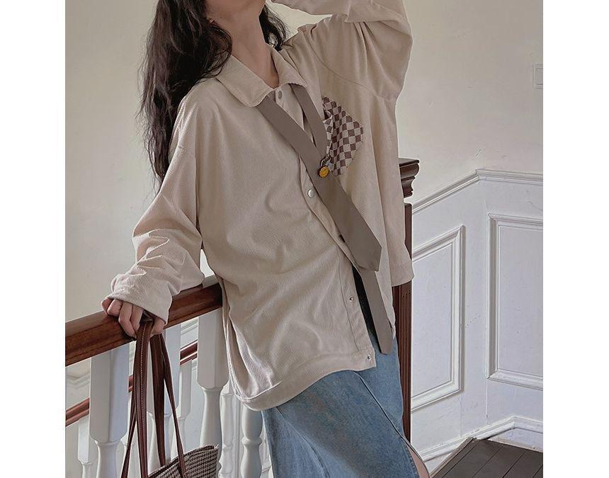 Long-Sleeve Checkerboard Panel Corduroy Shirt Product Image