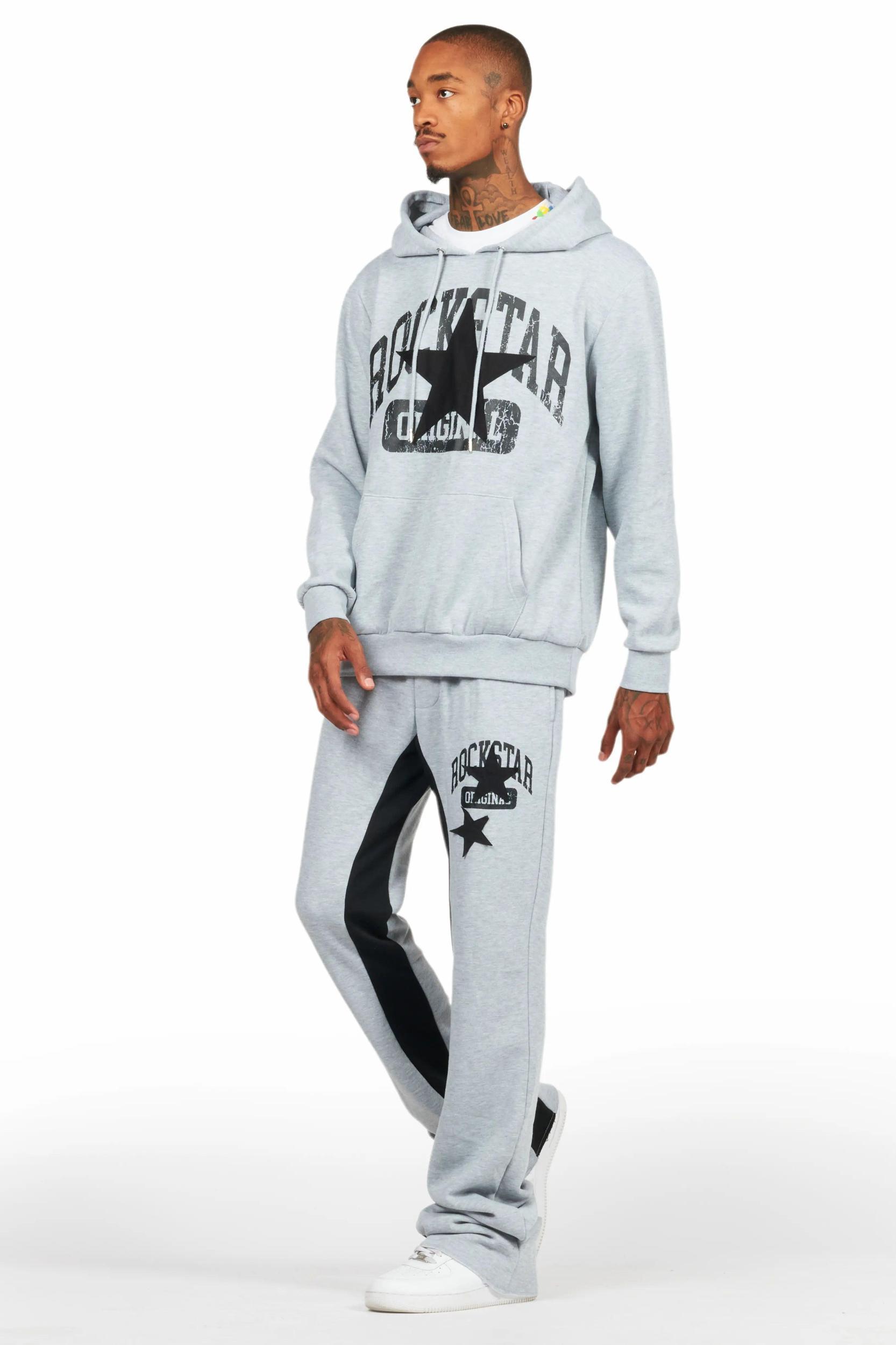Mallor Heather Grey Baggy Stacked Hoodie Track Set Male Product Image