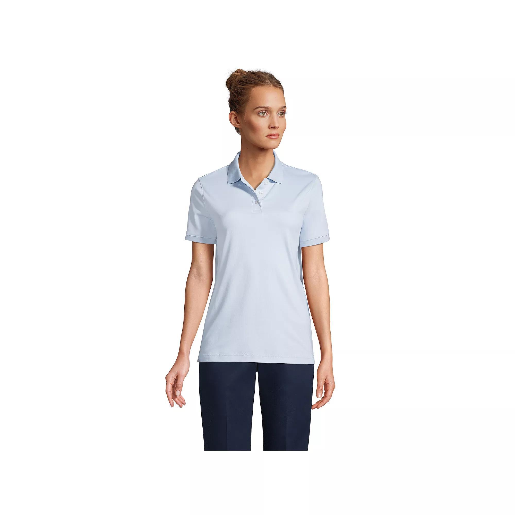 Women's Tall Lands' End School Uniform Short Sleeve Interlock Polo, Size: Small Tall, Blue Product Image