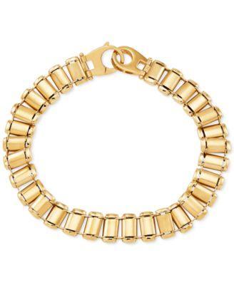 Mens Railroad Track Polished Bracelet in 10k Gold Product Image