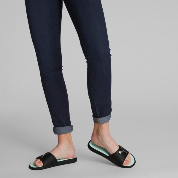 PUMA Cool Cat 2.0 Sport Women's Slides in Black/Silver/Fair Aqua Product Image