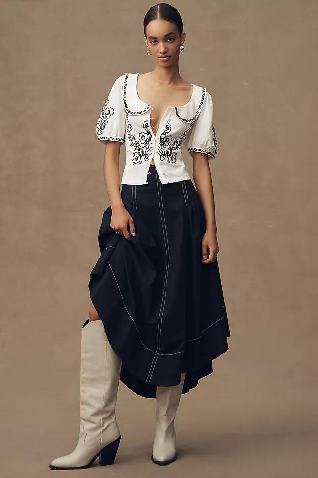 By Anthropologie Embroidered Button-Front Collared Blouse Product Image