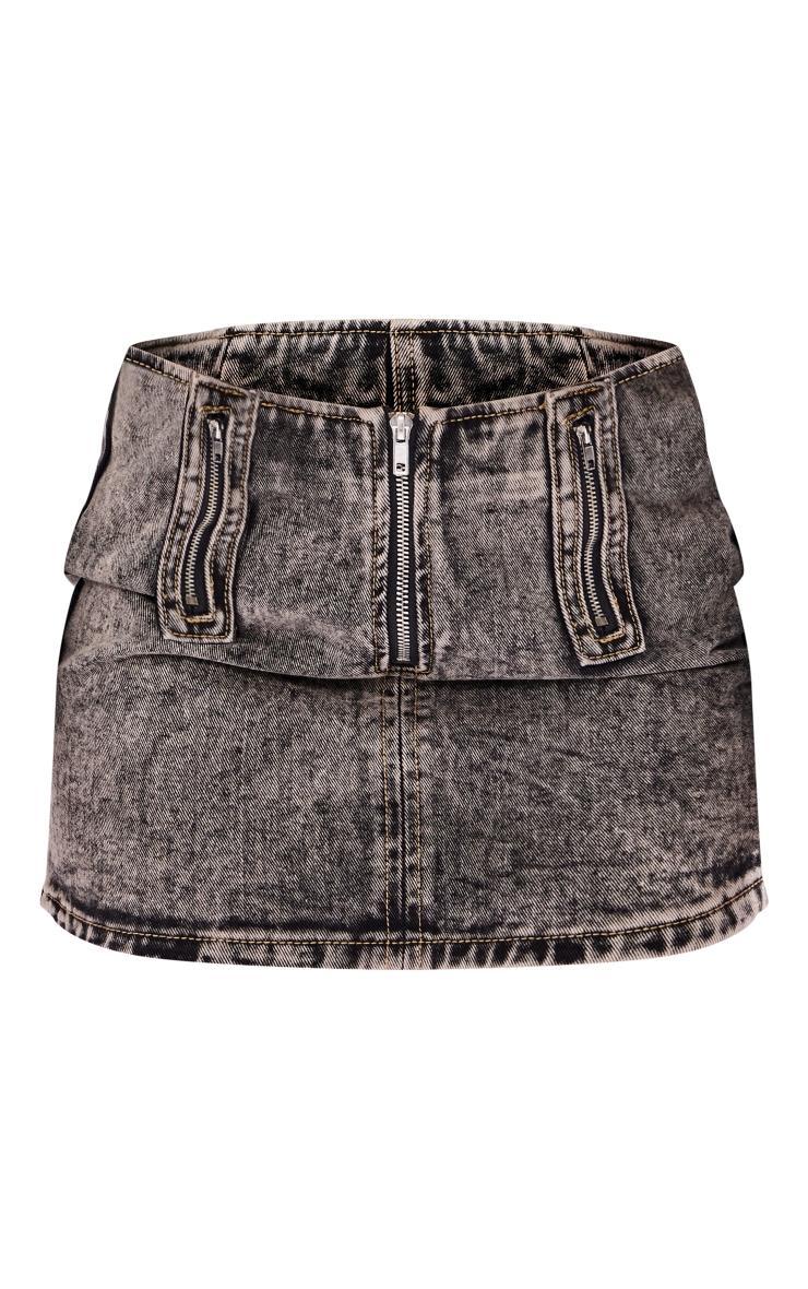 Petite Dark Vintage Wash Zip Detail Denim Mini Skirt Product Image