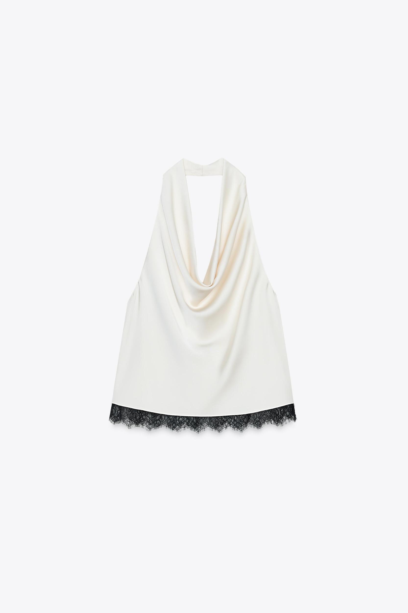 SATIN EFFECT LACE HALTER TOP Product Image