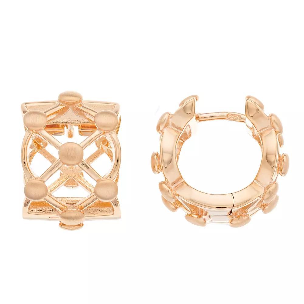 18k Rose Gold Over Silver Lattice Huggie Hoop Earrings, Women's, Pink Tone Product Image