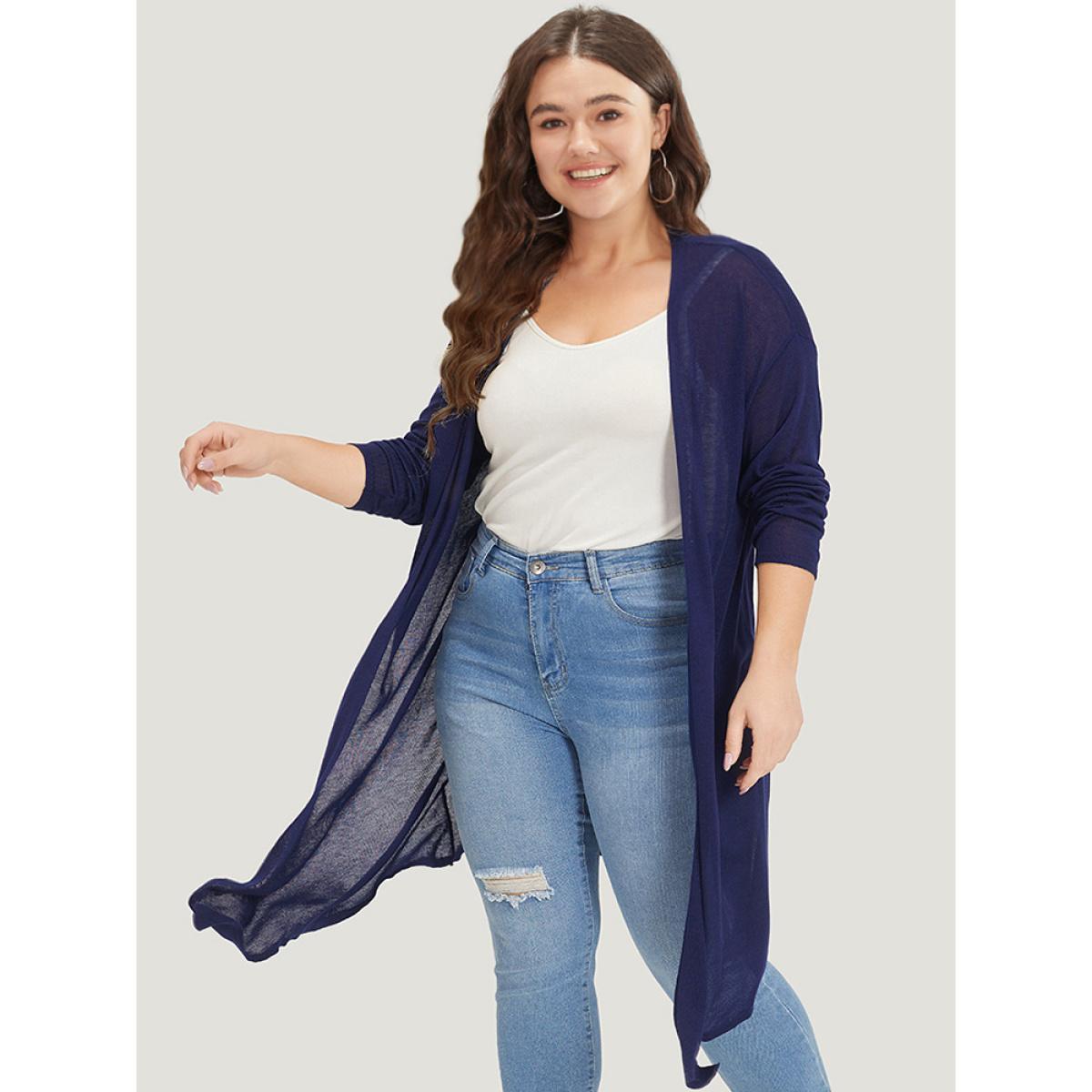 Plus Size Supersoft Essentials Plain Asymmetrical Hem Open Front Cardigan Indigo Women Casual Loose Long Sleeve Dailywear Cardigans BloomChic 30/6X Product Image