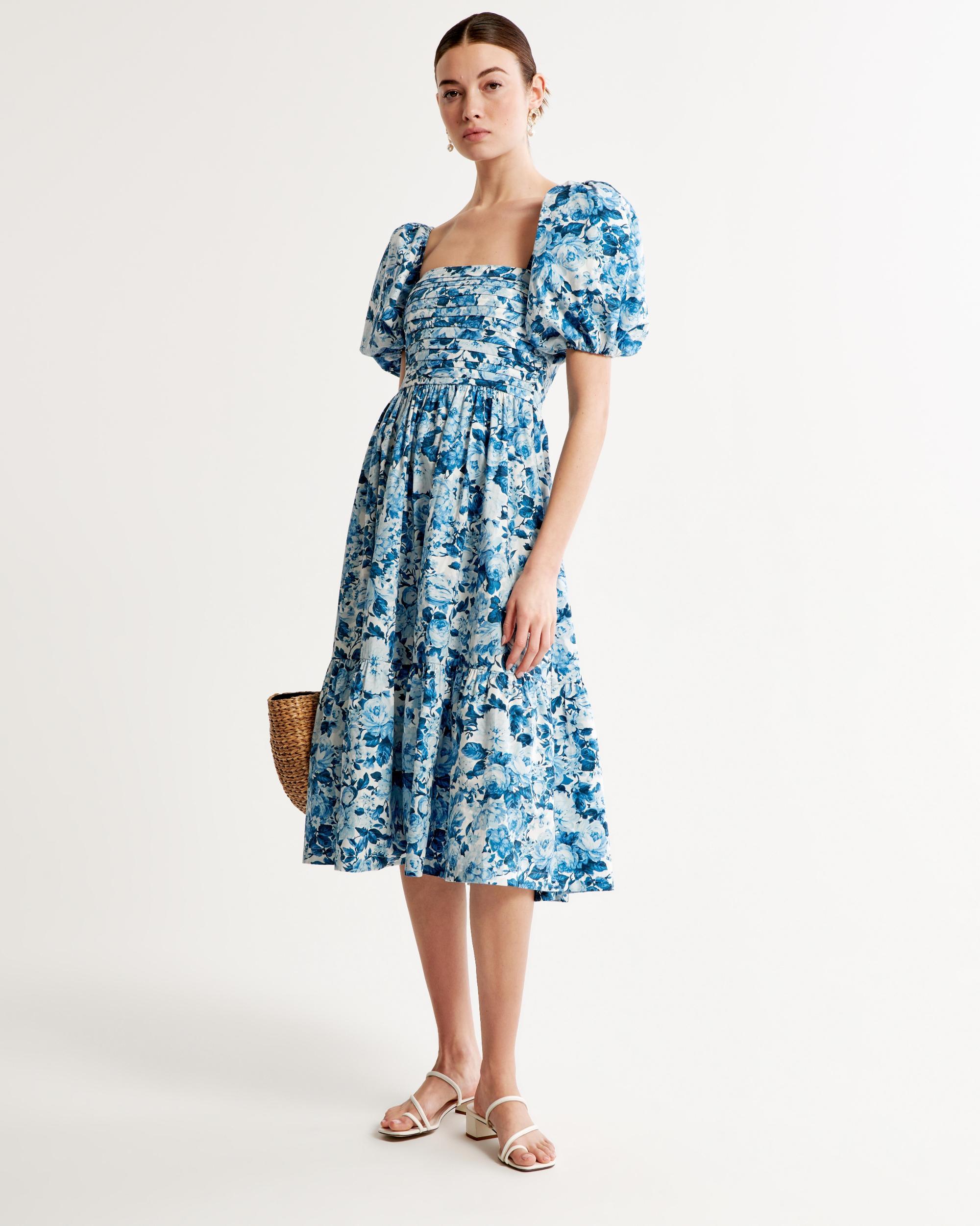 The A&F Emerson Poplin Puff Sleeve Midi Dress Product Image