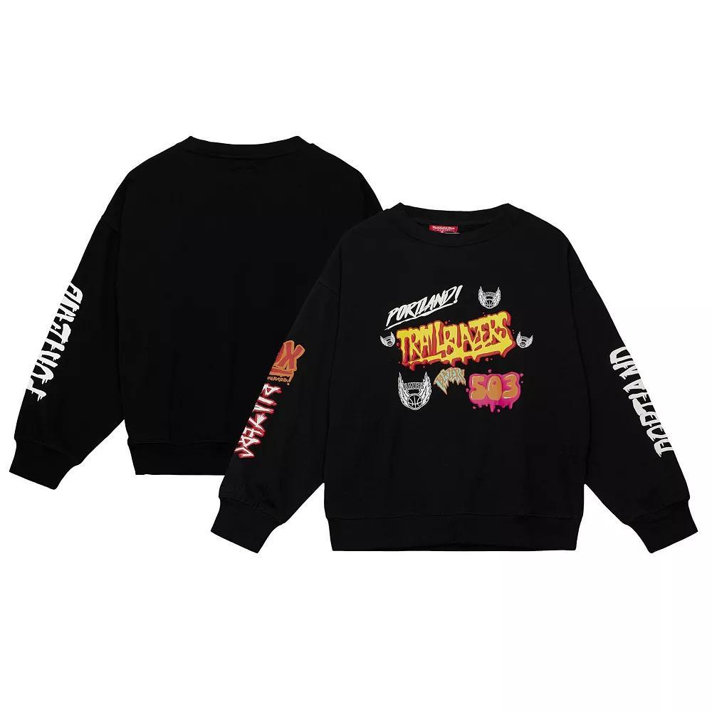 Womens Mitchell & Ness Portland Trail Blazers Slap Sticker Lightweight Pullover Sweatshirt Product Image