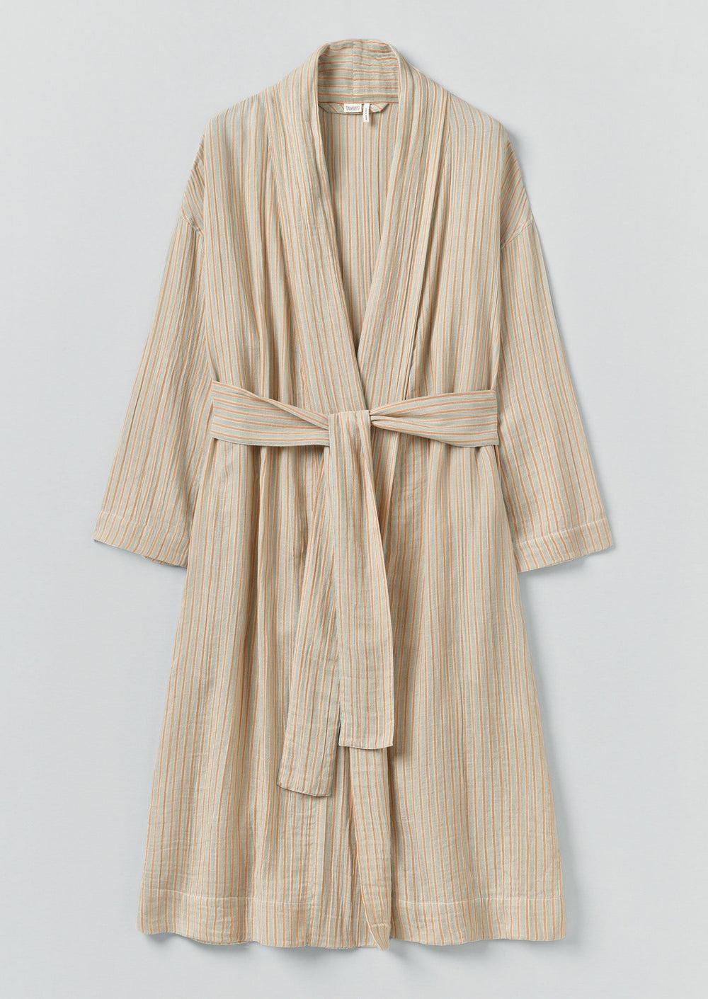 Stripe Crinkle Cotton Gown | Sage/Apricot Product Image