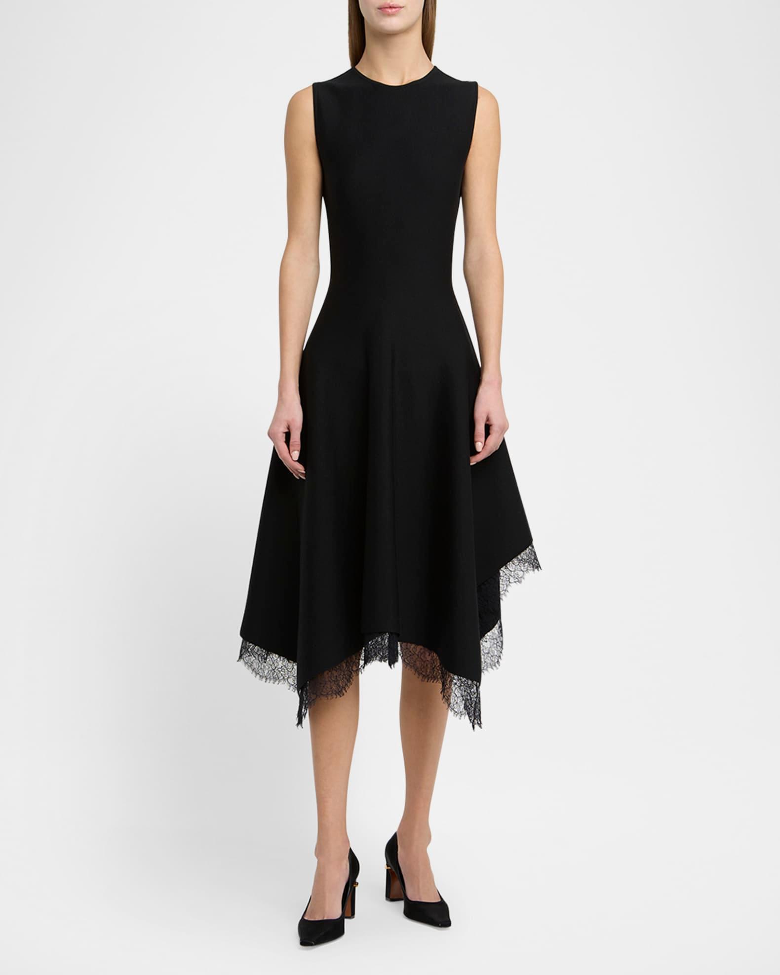 Asymmetric Lace Hem Sleeveless Midi Dress Product Image