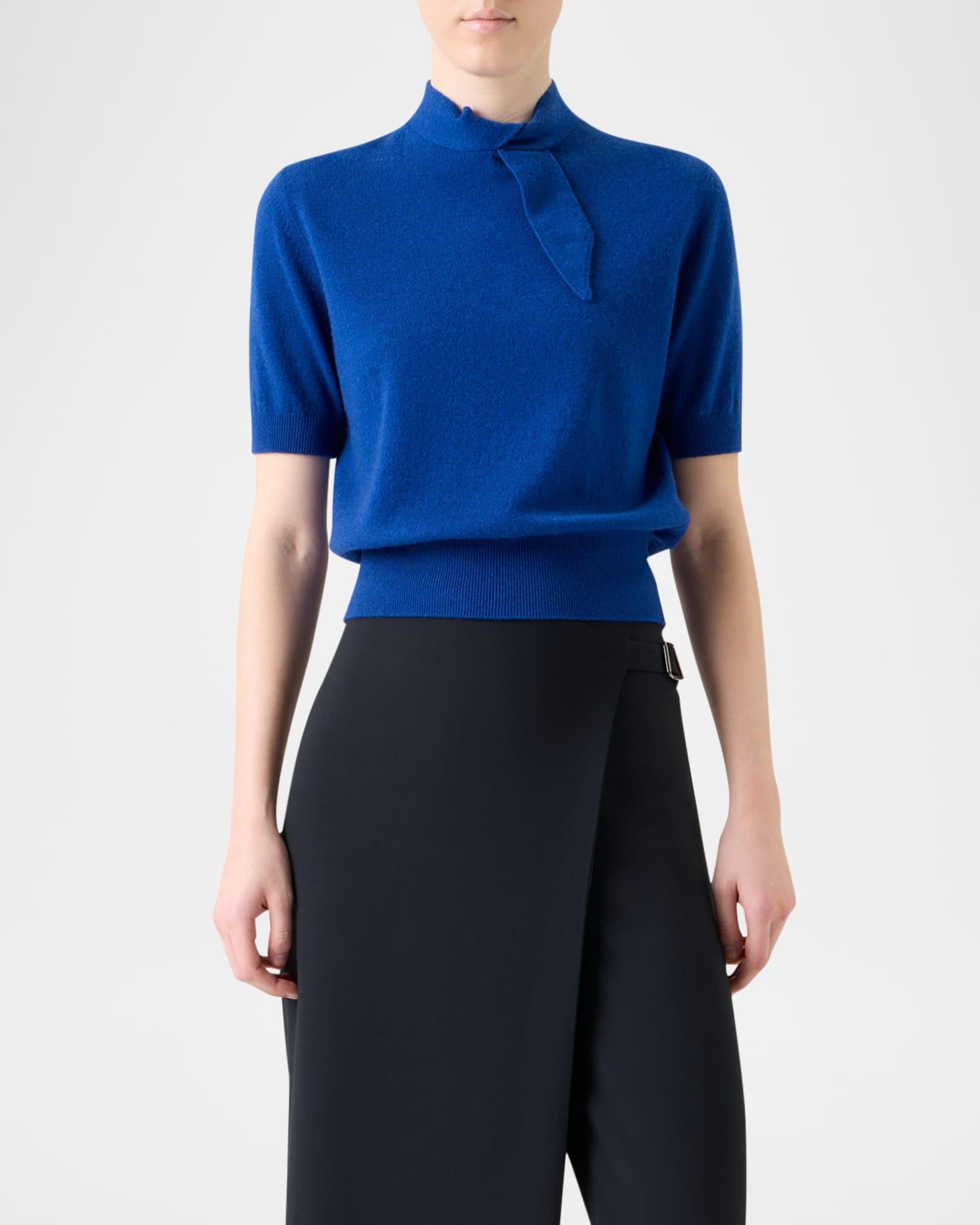 Neck-Tie Cashmere Short-Sleeve Sweater Product Image