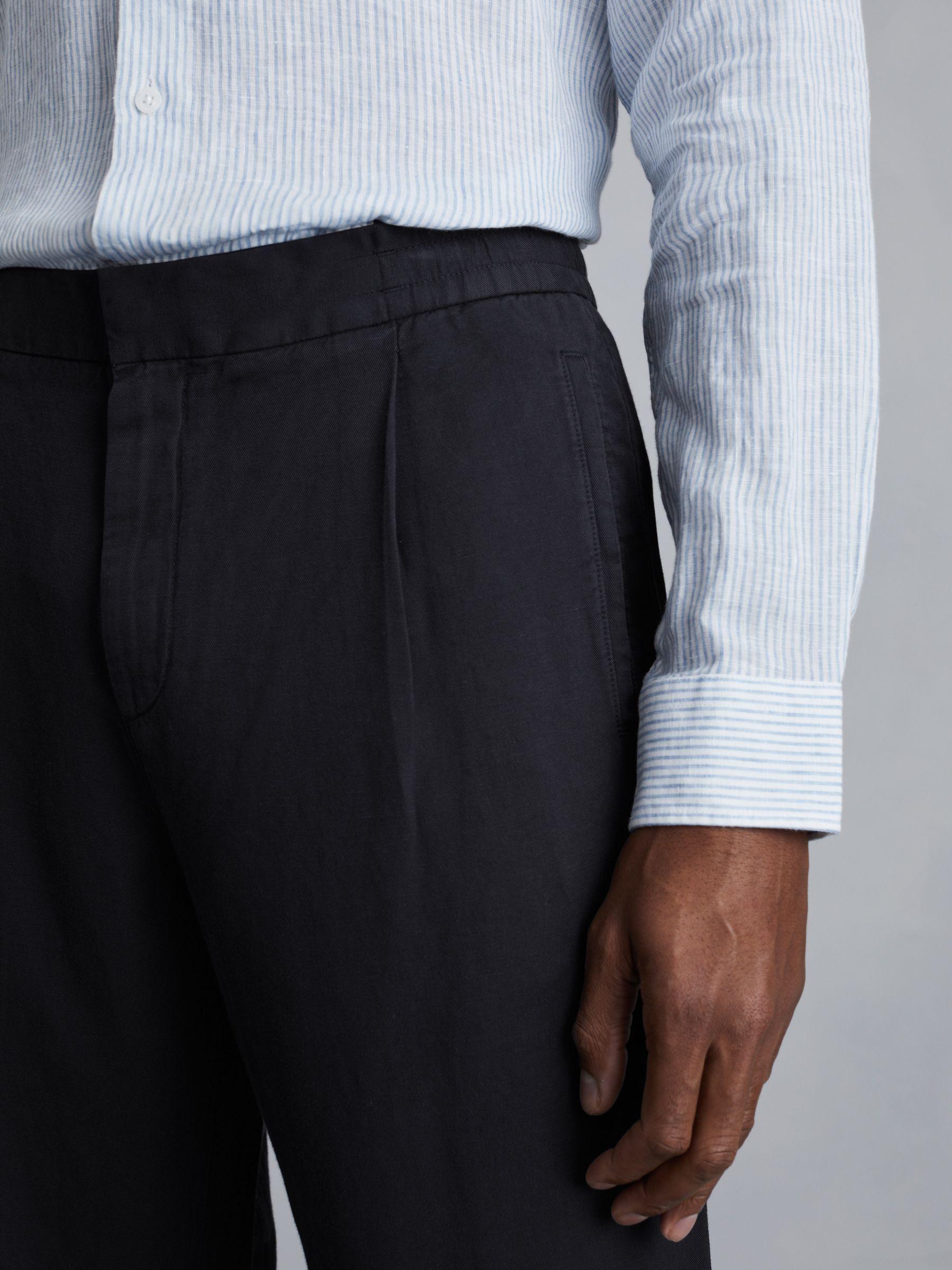 Relaxed Cotton/Linen Blend Elasticated Waist Trousers in Navy Product Image