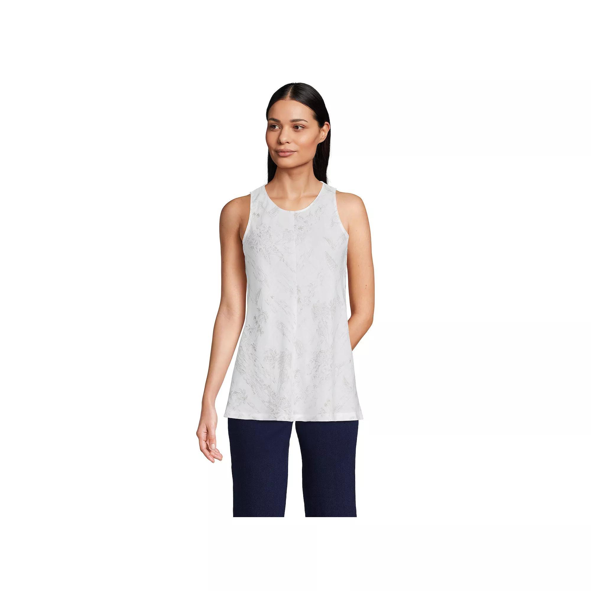 Women's Lands' End Linen Sleeveless Shirt, Size: XS, White Green Scenic Product Image