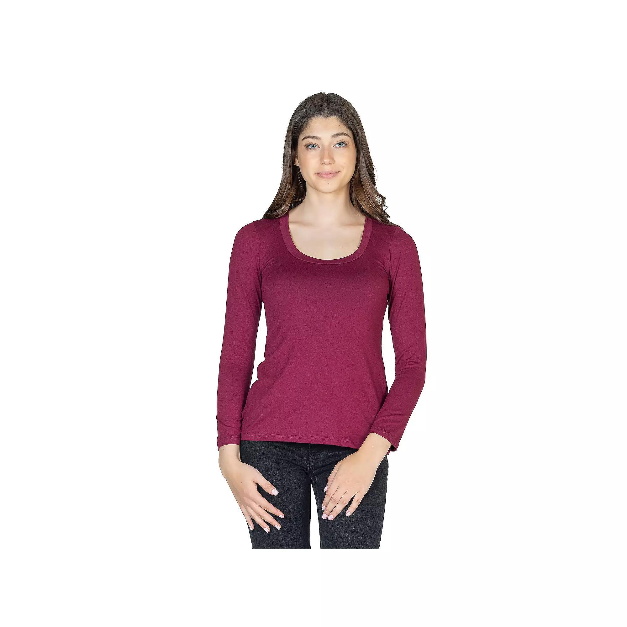 Women's 24Seven Comfort Apparel Solid Long Sleeve Scoop Neck Tee, Size: XL, Red Product Image