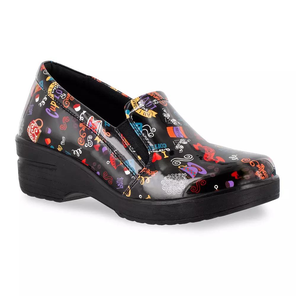 Easy Works by Easy Street Leeza Womens Work Clogs Brown Black Patent Product Image