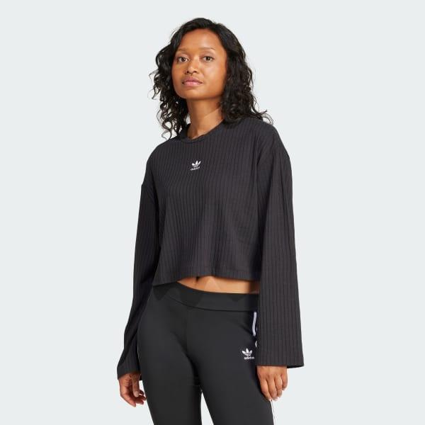 adidas Essentials Wide Rib Long Sleeve Tee Black M Womens Product Image