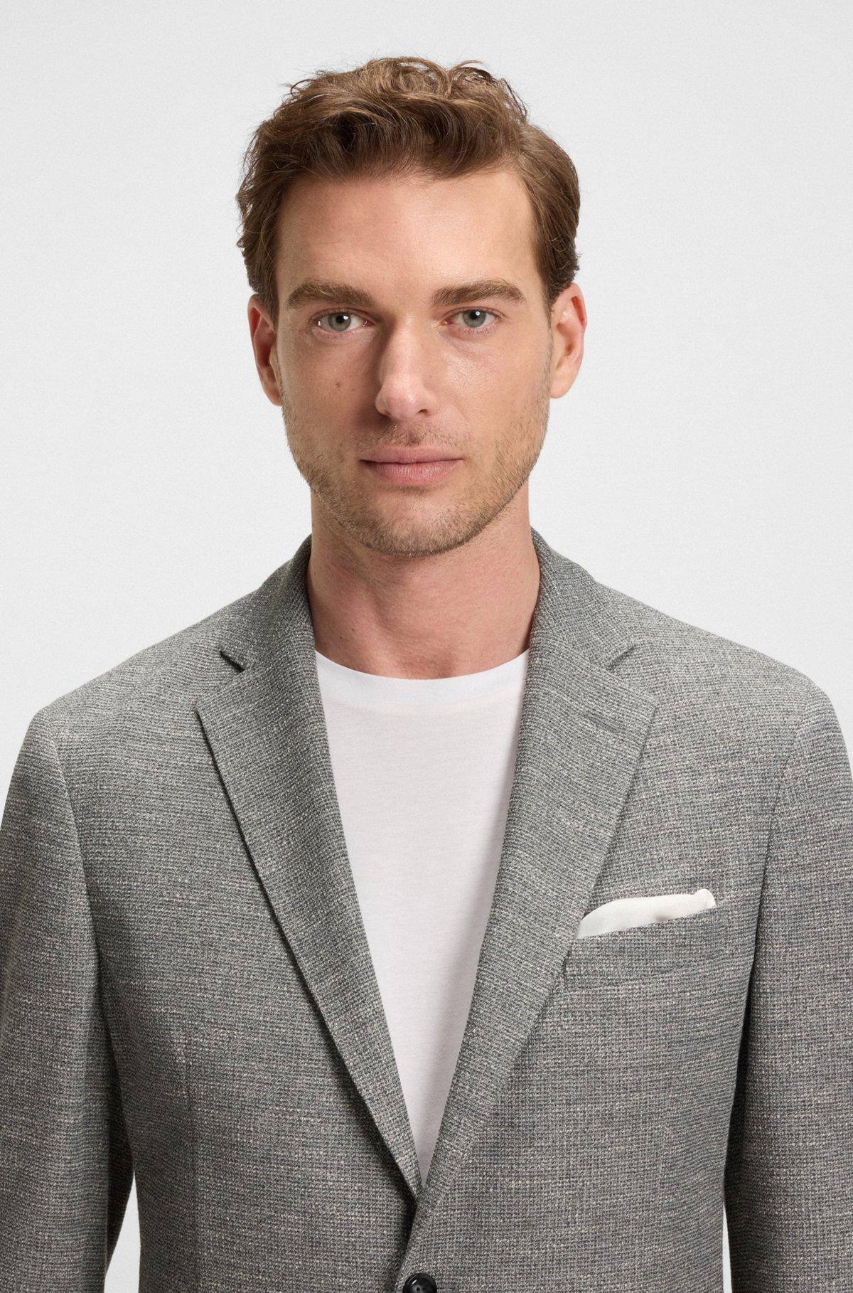 BOSS - Slim-fit suit jacket in micro-patterned stretch fabric - Grey Product Image