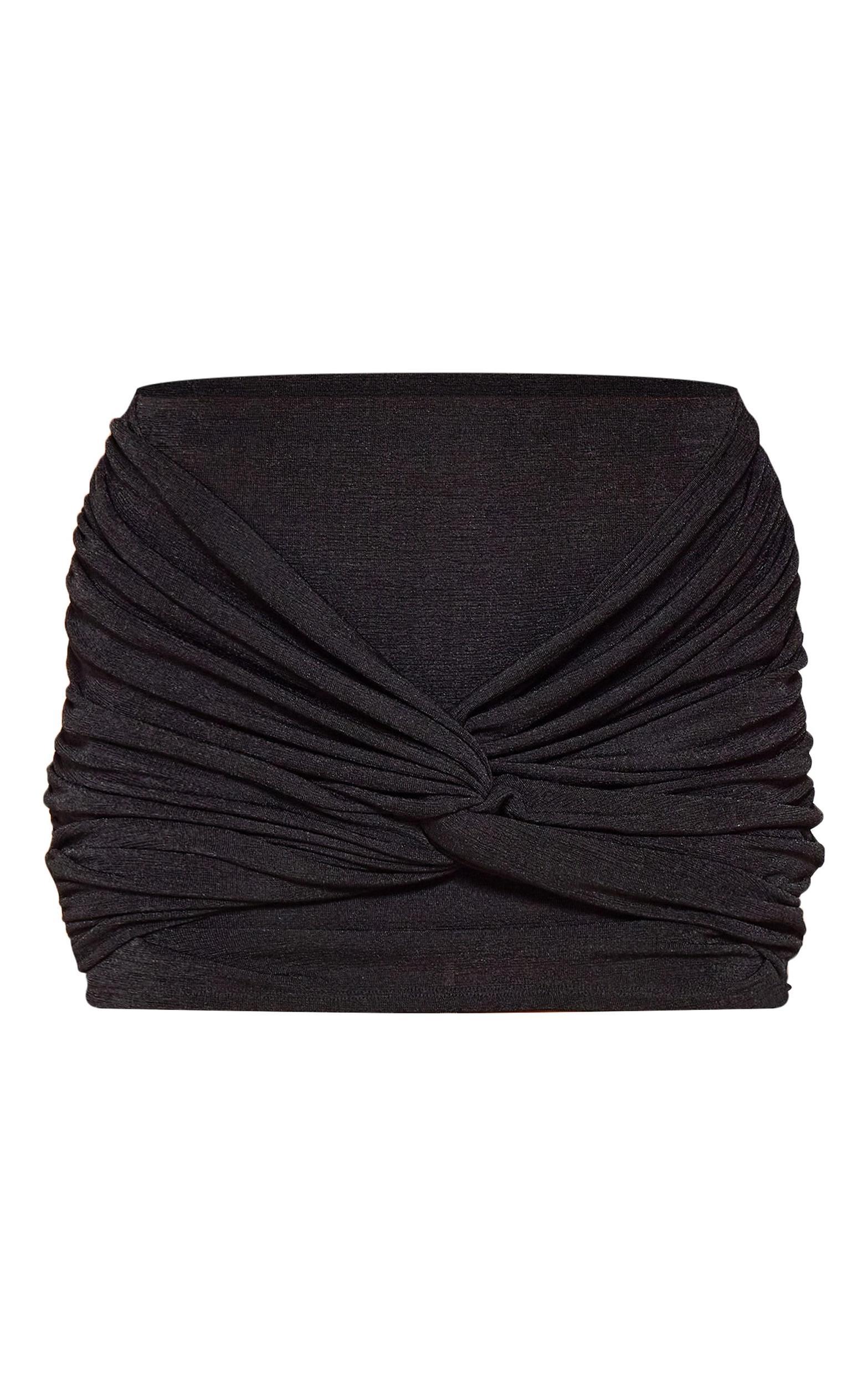Black Acetate Slinky Twist Front Micro Mini Skirt Product Image