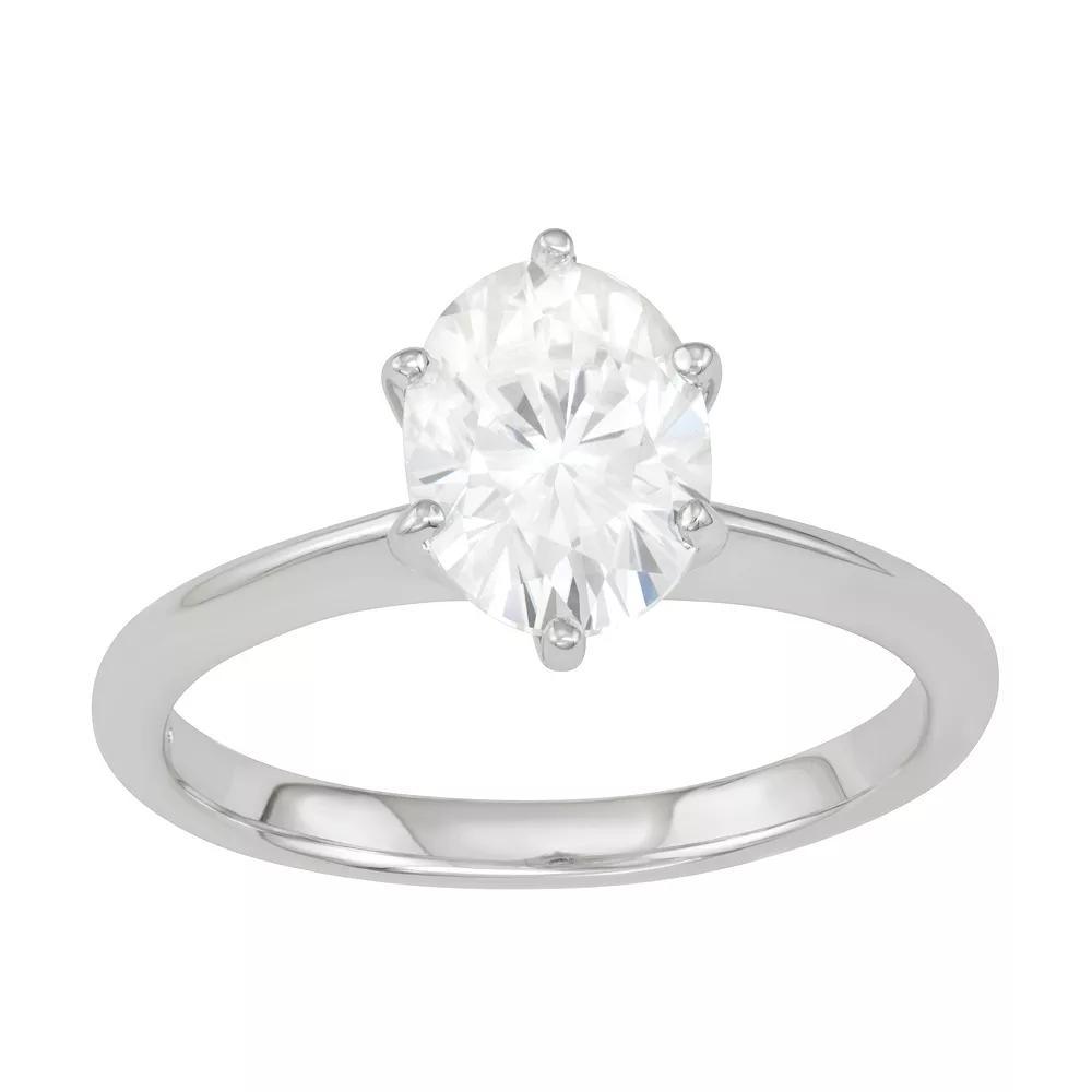 Charles & Colvard 14k White Gold 2 1/10 Carat T.W. Lab-Created Moissanite Oval Solitaire Engagement Ring, Women's, Size: 8 Product Image
