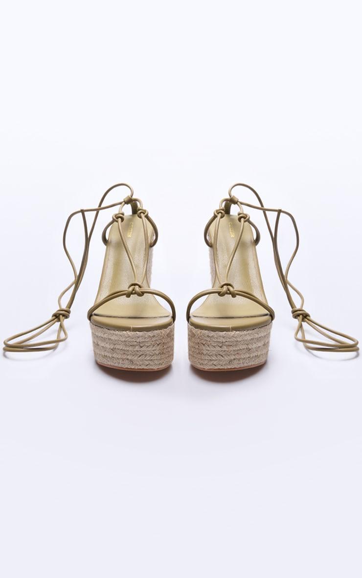 Olive Pu Twist Strap Lace Up High Heeled Espadrille Wedges Product Image