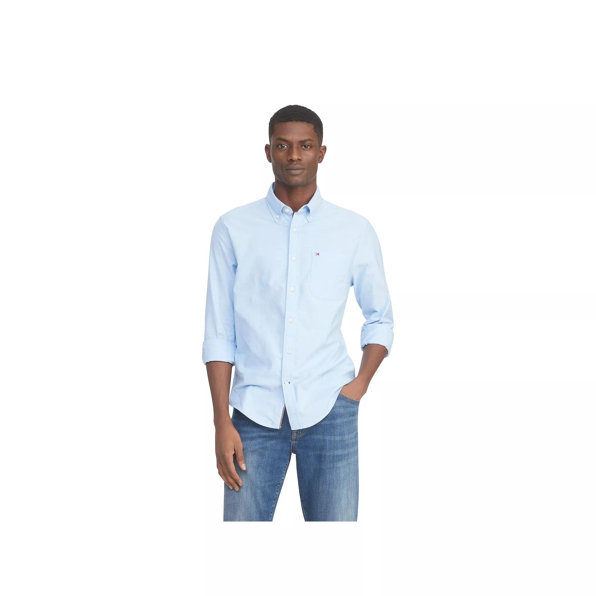 Men's Tommy Hilfiger Custom Fit Essential Stretch Oxford Shirt, Size: XXL, Light Blue Product Image