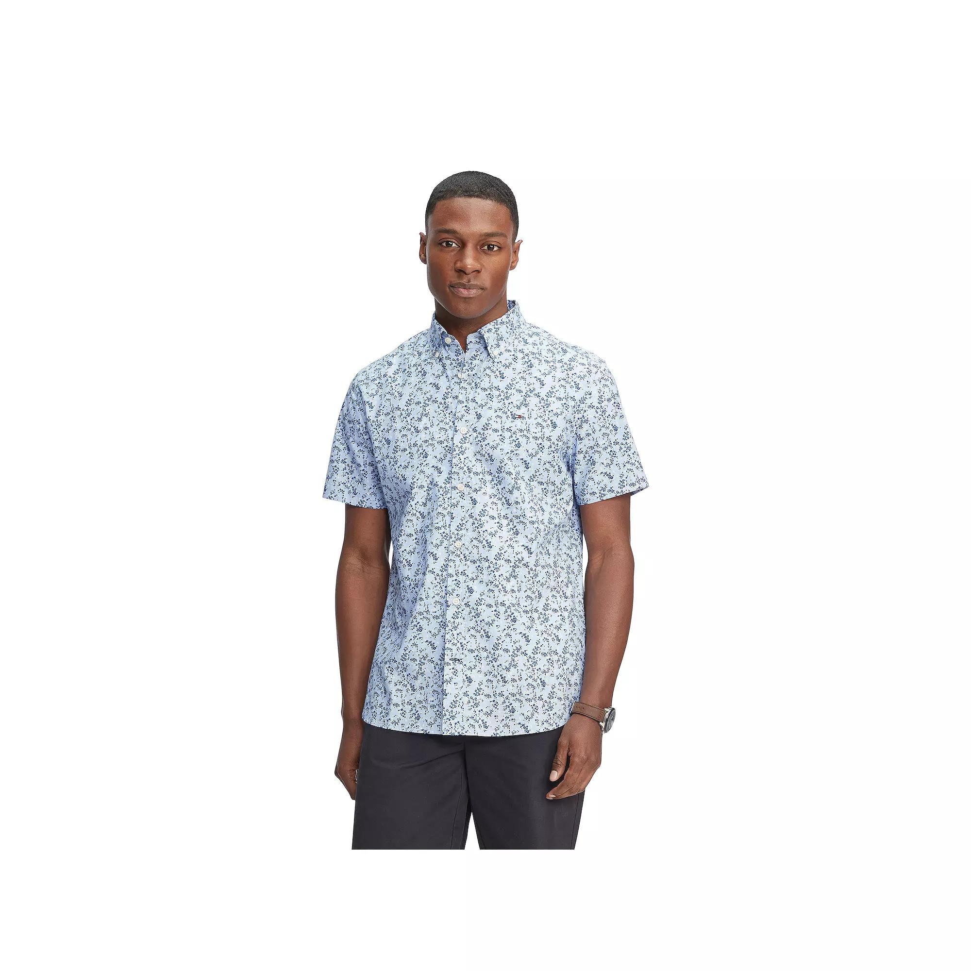 Mens Tommy Hilfiger Stretch Short Sleeve Oxford Button-Down Shirt Product Image