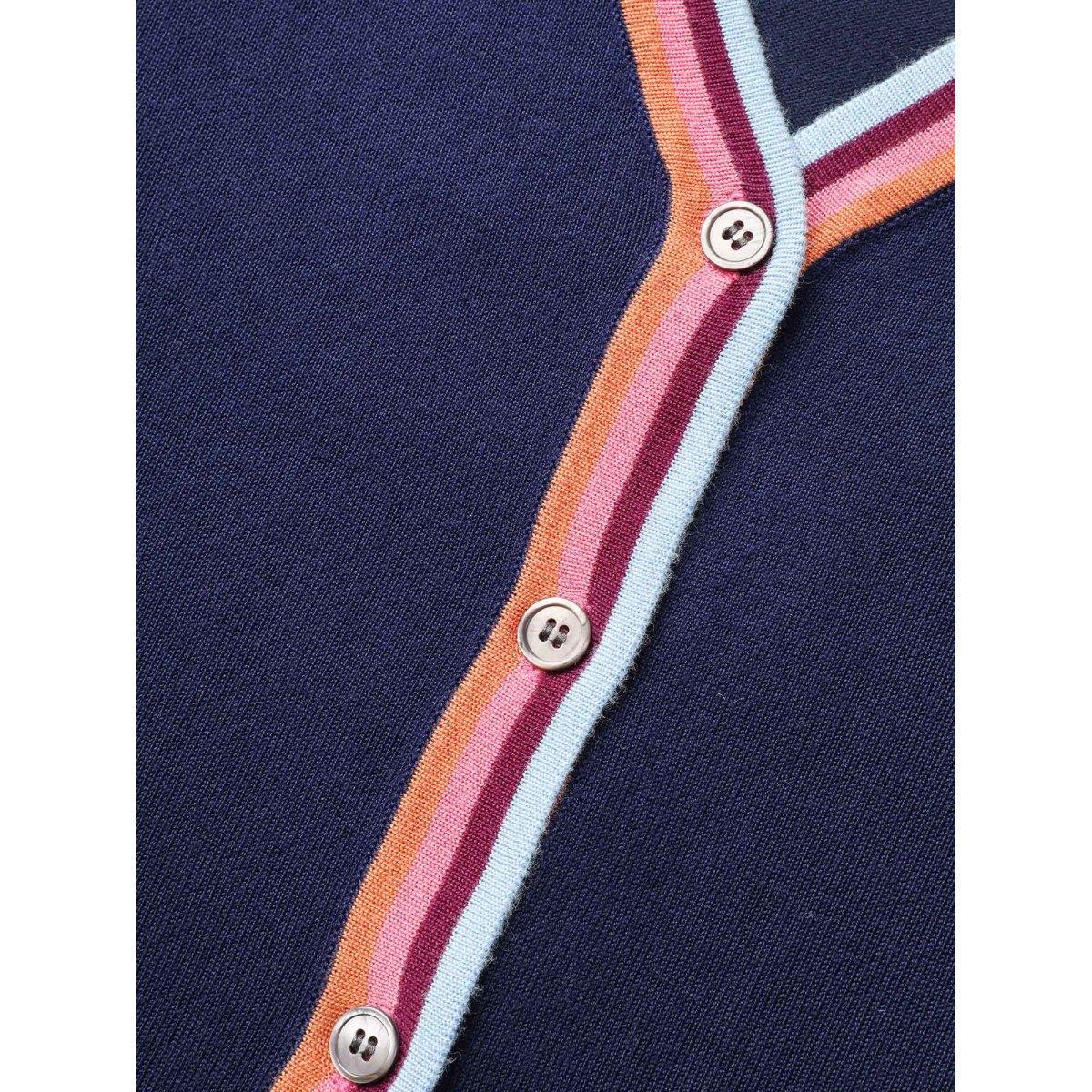 Plus Size Contrast Striped Trim Patch Pocket Cardigan Indigo Women Casual Loose Long Sleeve Everyday Cardigans BloomChic 18-20/2X Product Image