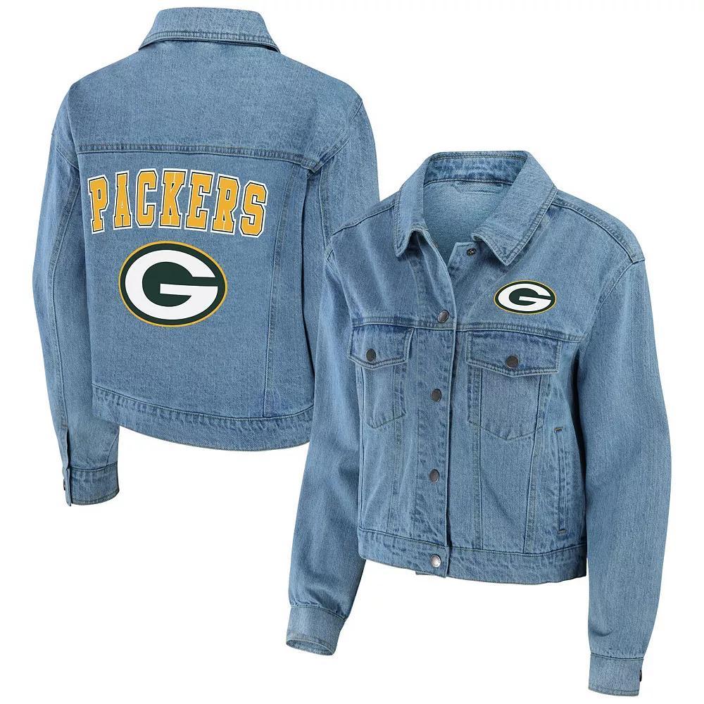 Women's WEAR by Erin Andrews Green Bay Packers Full-Snap Denim Jacket, Size: XS, Blue Product Image