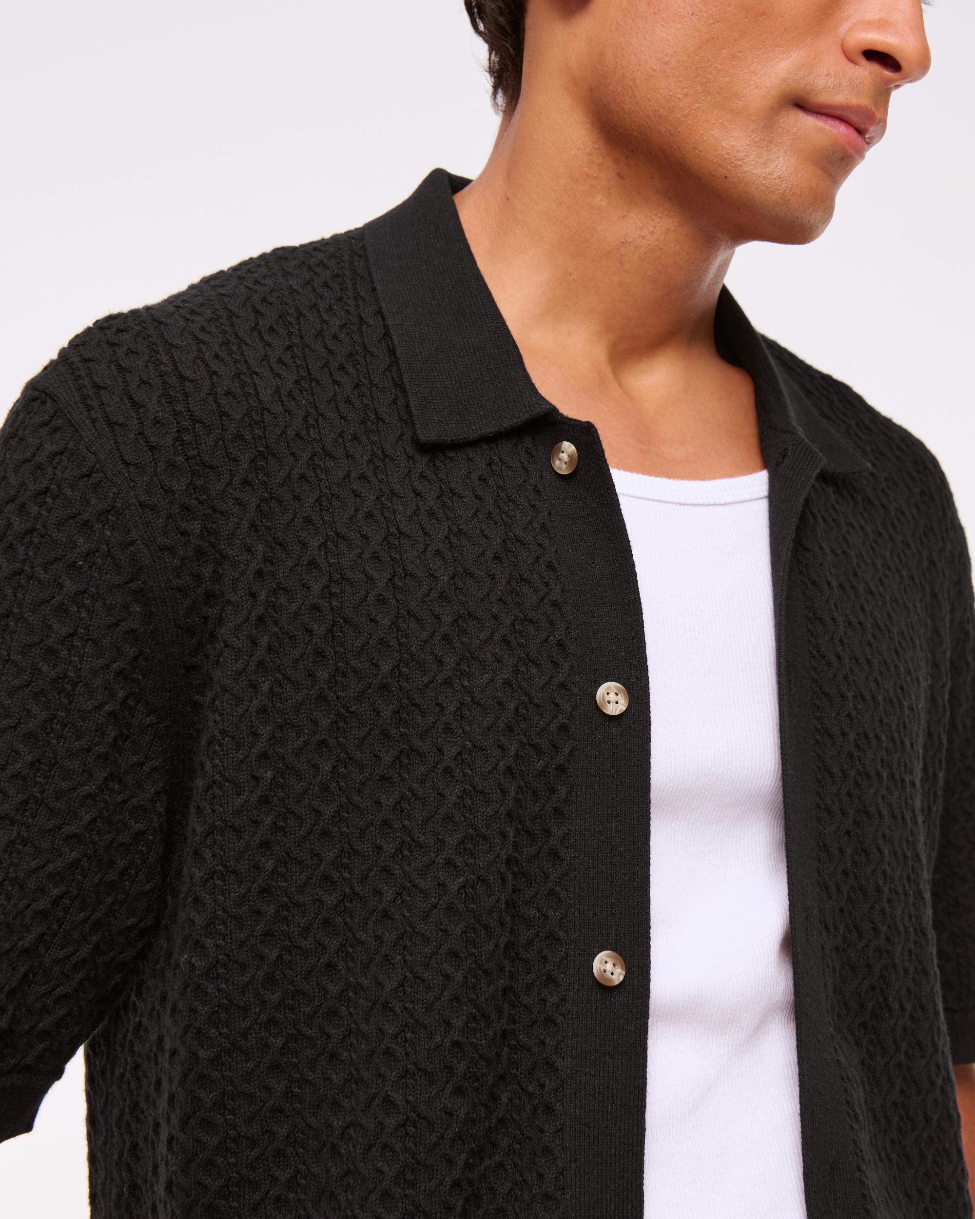 Cable Button-Through Sweater Polo Product Image