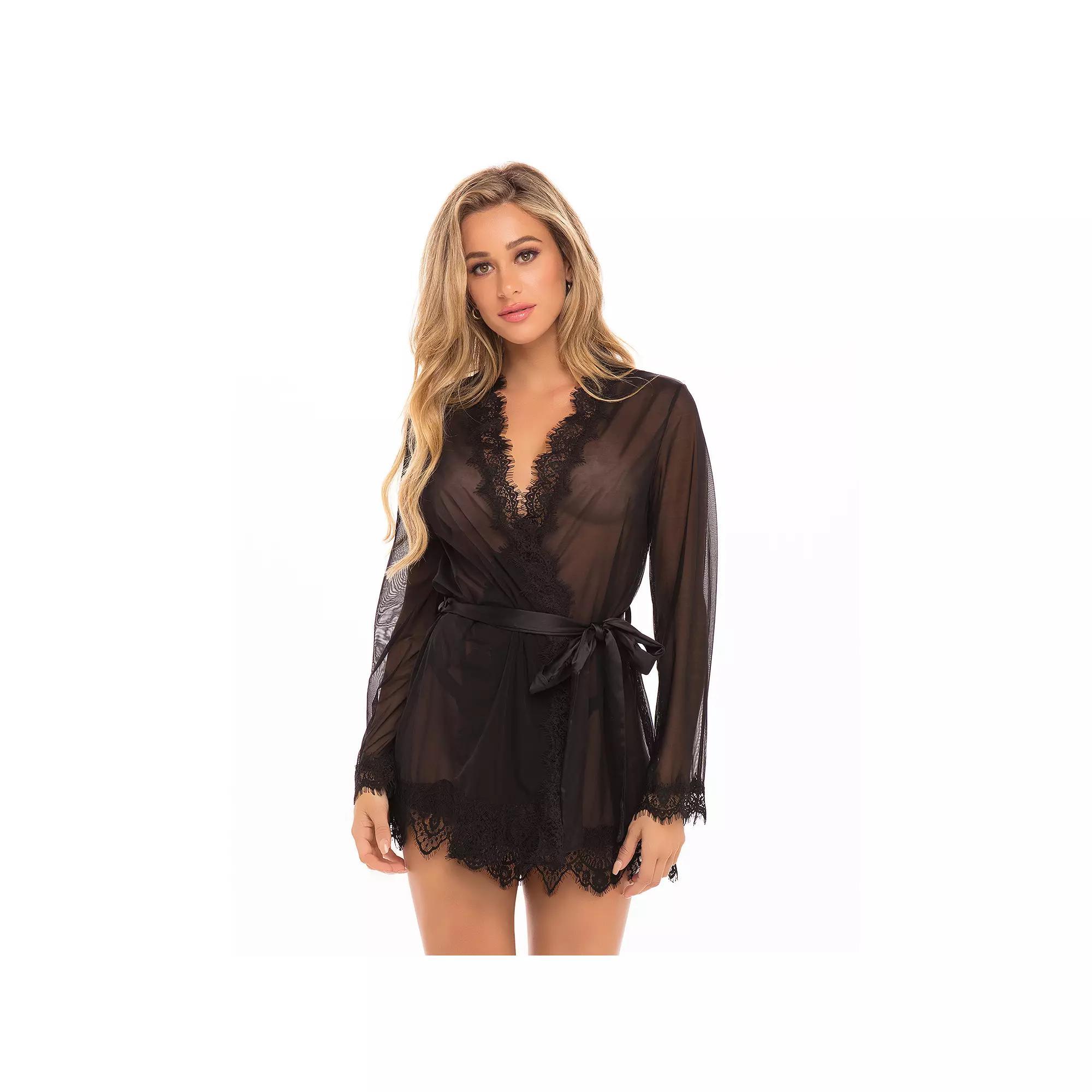 Oh La La Cheri Provence Eyelash Lace Robe & G-String Set 94-11136, Women's, Size: Small-Medium, Black Product Image