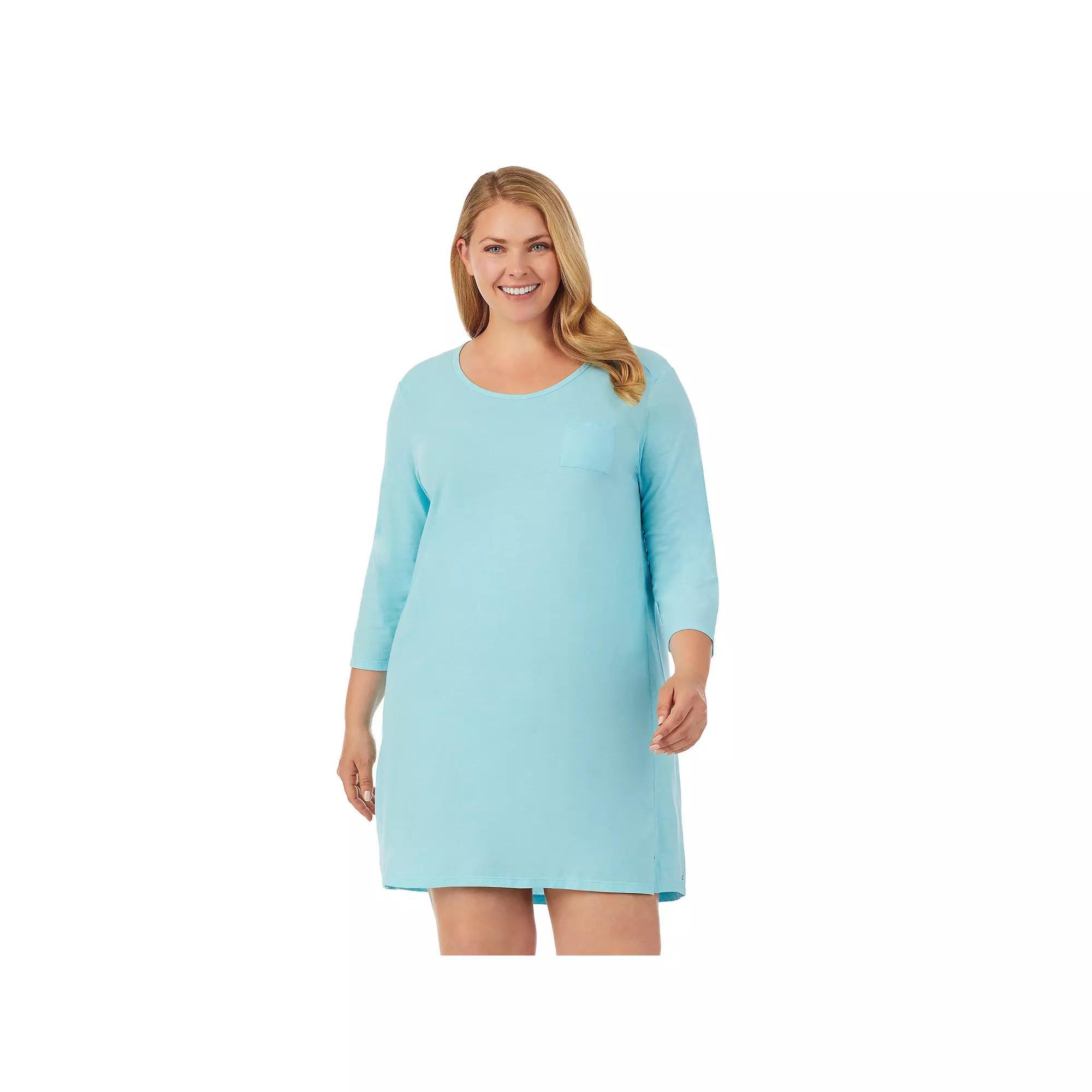 Plus Size Cuddl Duds® Essentials 3/4 Sleeve Sleepshirt, Women's, Size: 3XL, Aqua Grey Product Image
