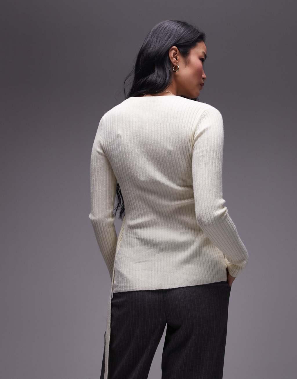 Mango wrap square buckle cardigan in white Product Image