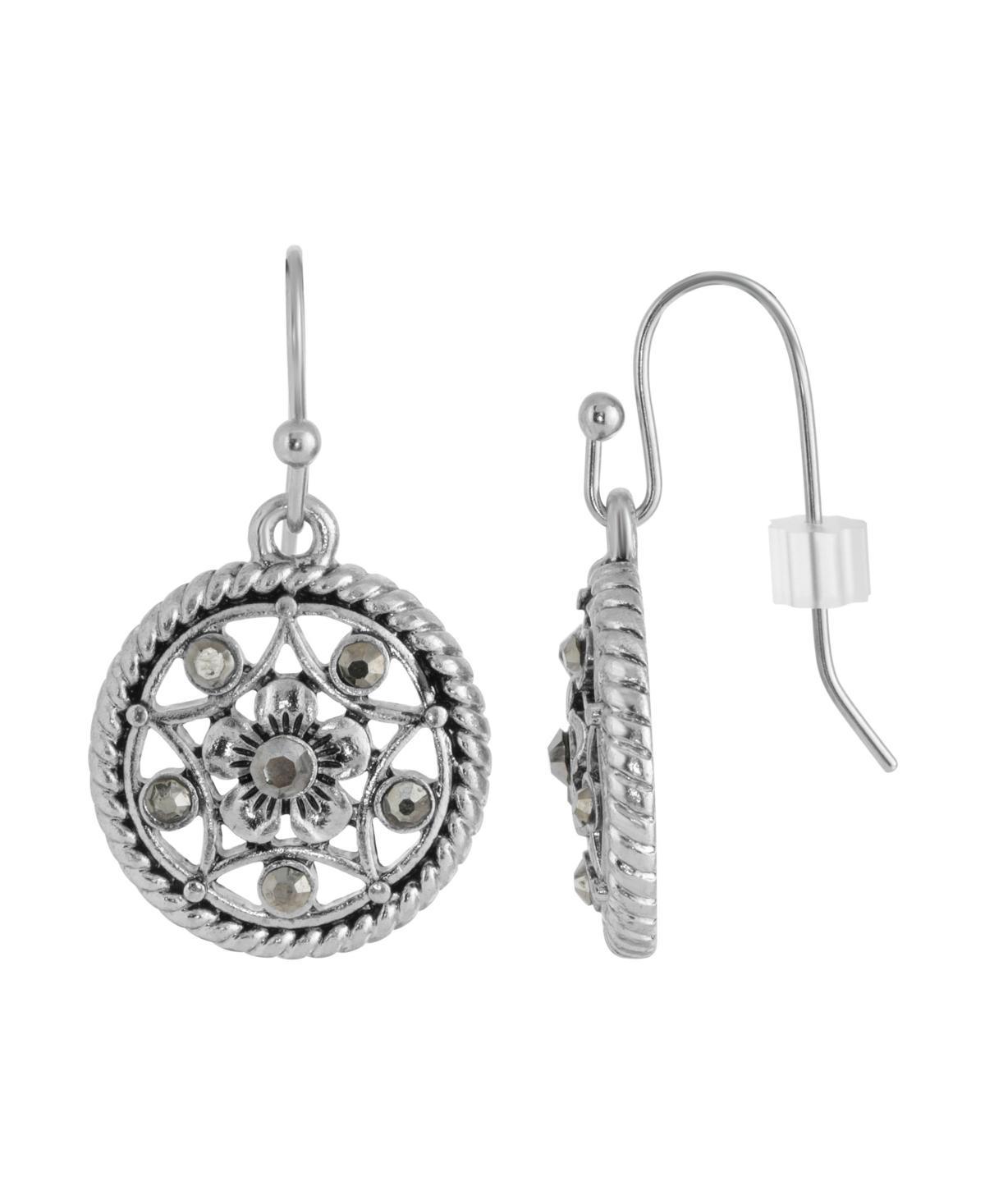 1928 Silver Tone Light Purple Round Filigree Drop Earrings, Womens Product Image